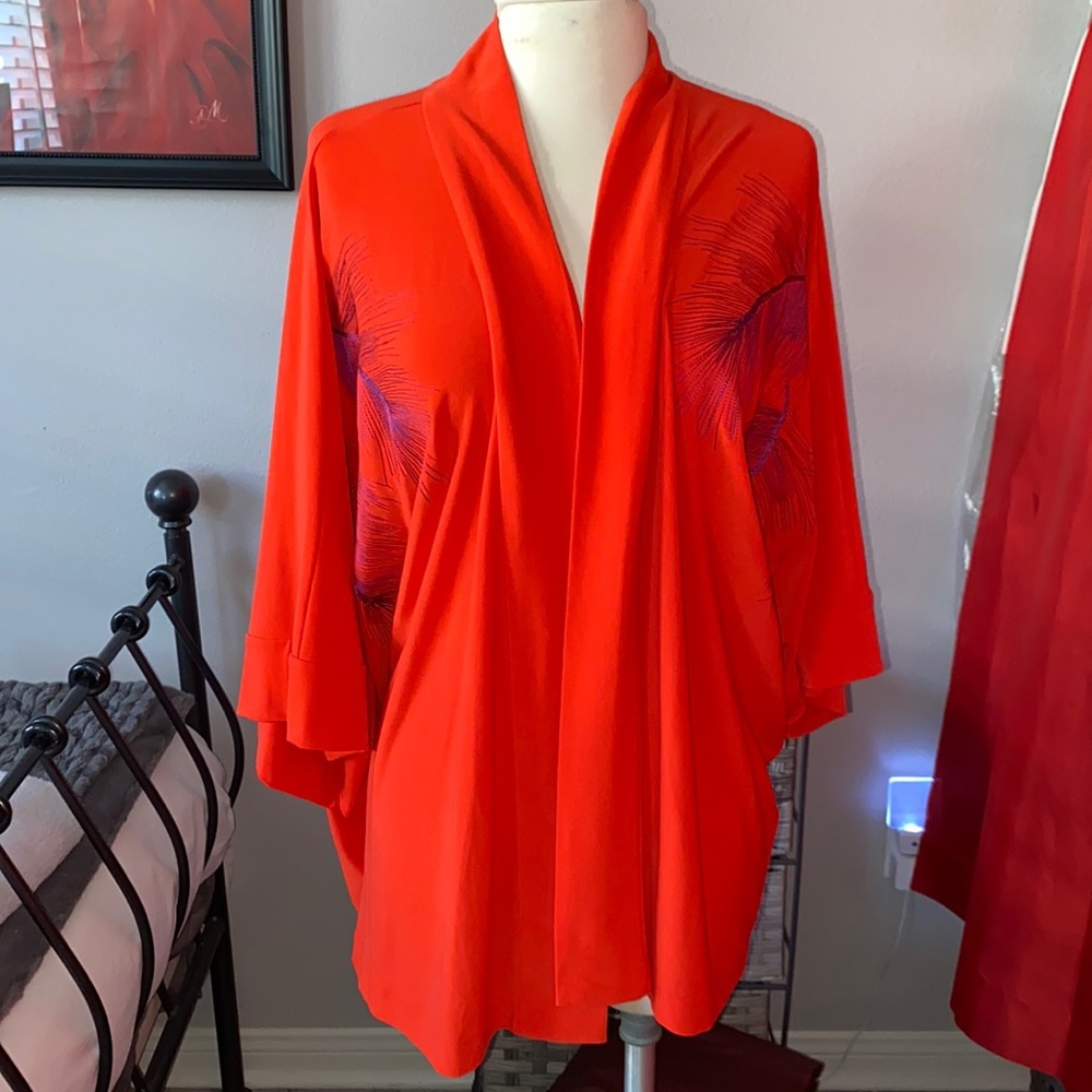 N Natori - NWOT! Short kimono sleeve open caftan! Lovely orangey red color!